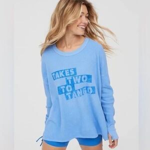 Aerie Size XS Waffle Knit Takes Two To Tango Thermal Top Blue Long Sleeve NWT